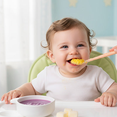 bébé est content de manger avec cette cuillère 